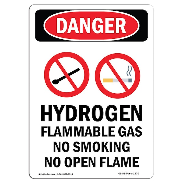 Safety Sign, OSHA Danger, 5" Height, Hydrogen Flammable, Portrait, 10PK